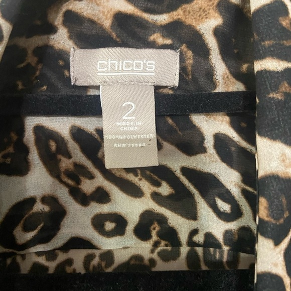 Chico's women's 2 (large) animal print semi sheer button down tie front blouse - Picture 3 of 6